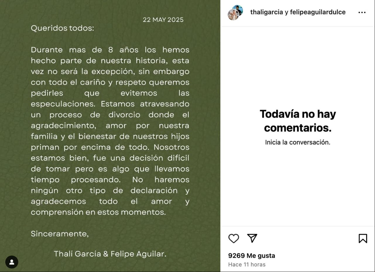 Thalí García, comunicado.